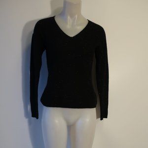 Womens Theonne 100% Cashmere Black V-Neck Speckled Sweater XS*